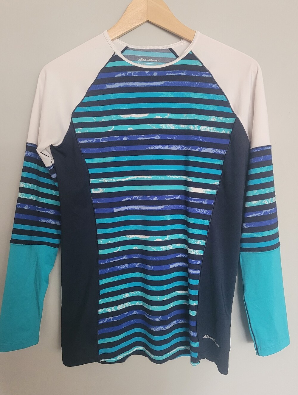 Eddie Bauer Long Sleeve Striped Colorblock Rashguard Swim Top Size Medium